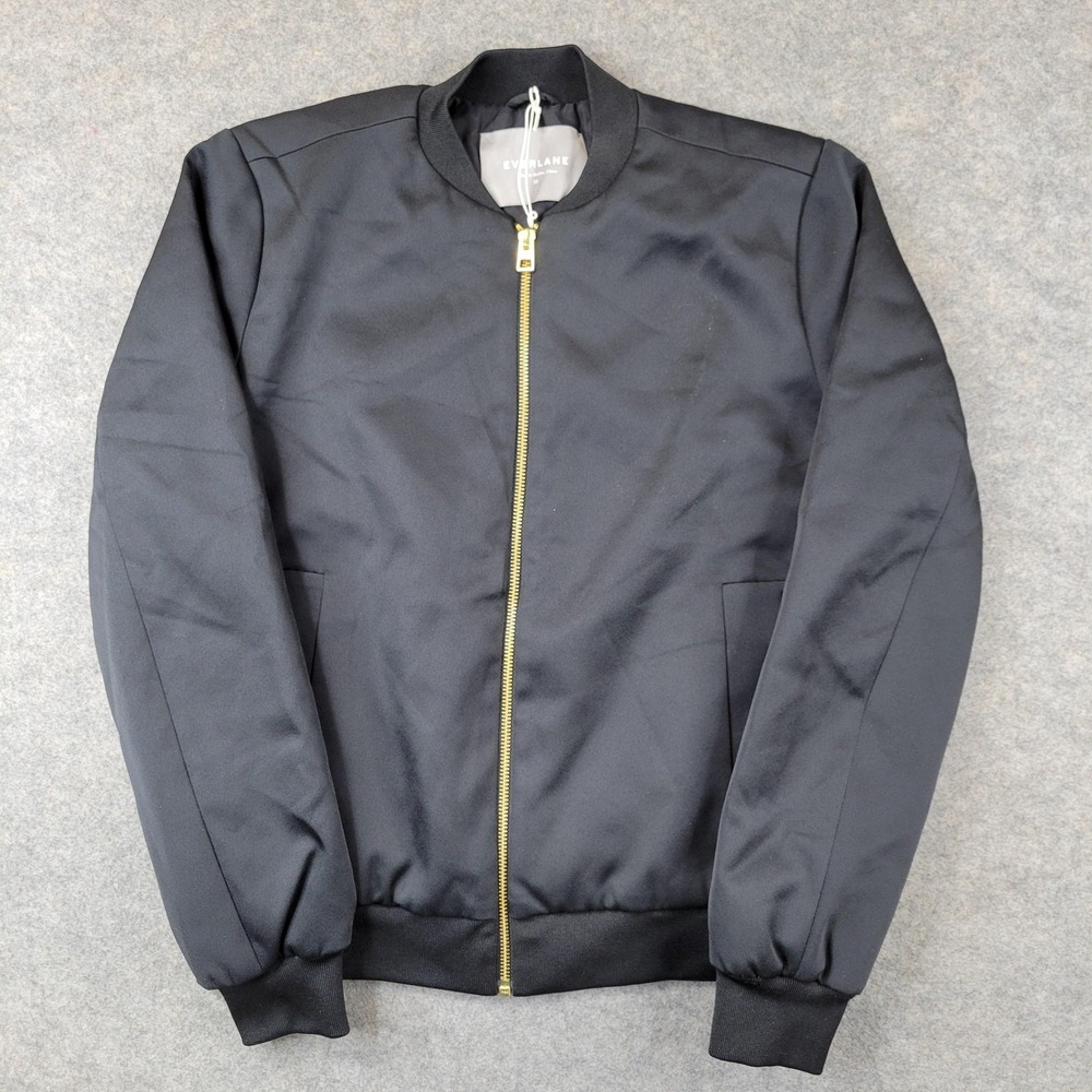 Everlane Jacket Womens XS Black‎ Satin Bomber Full Zip Lined Pockets Insulated